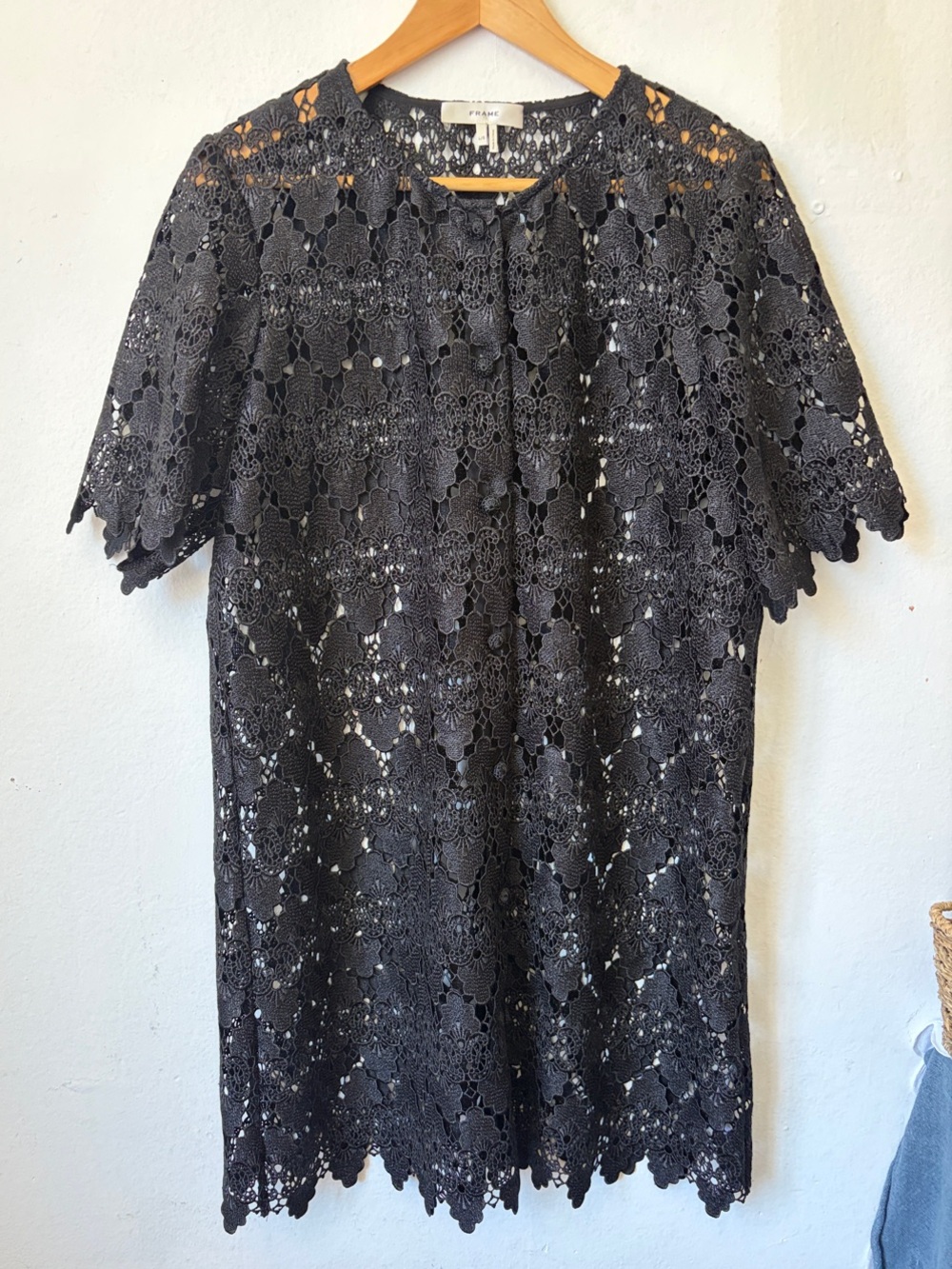 Frame Black Crochet Lace Mini Dress